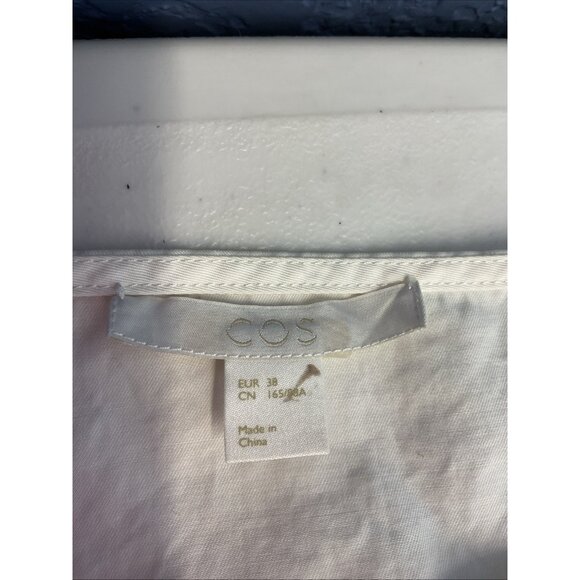 COS womens size S white tunic shirt top EU 38 Crisp poplin 3/4 slv Ruffle trim - Picture 5 of 7